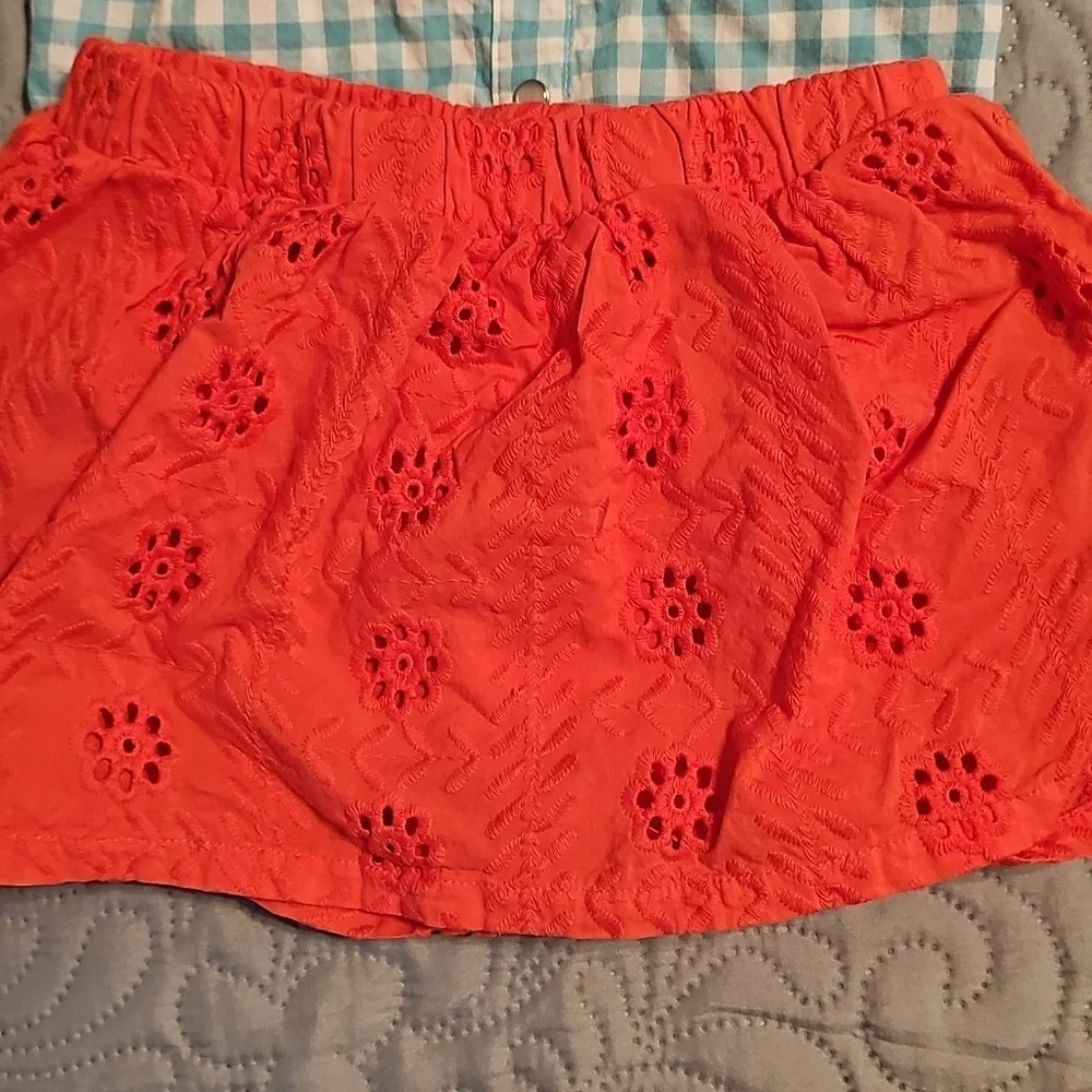 OshKosh Genuine Kids Blue Checkered Shirt and Orange Skirt Set